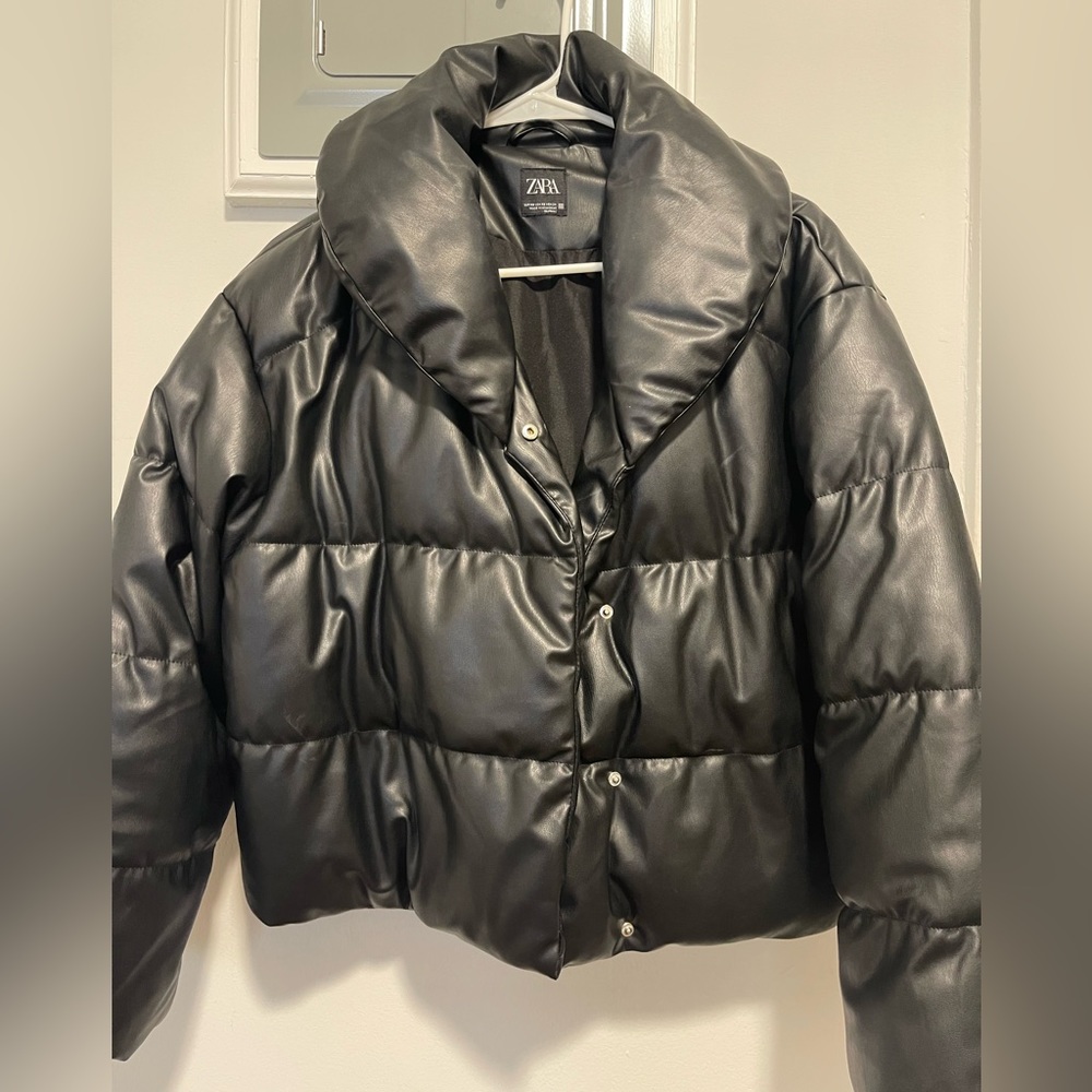 Zara faux leather cropped coat